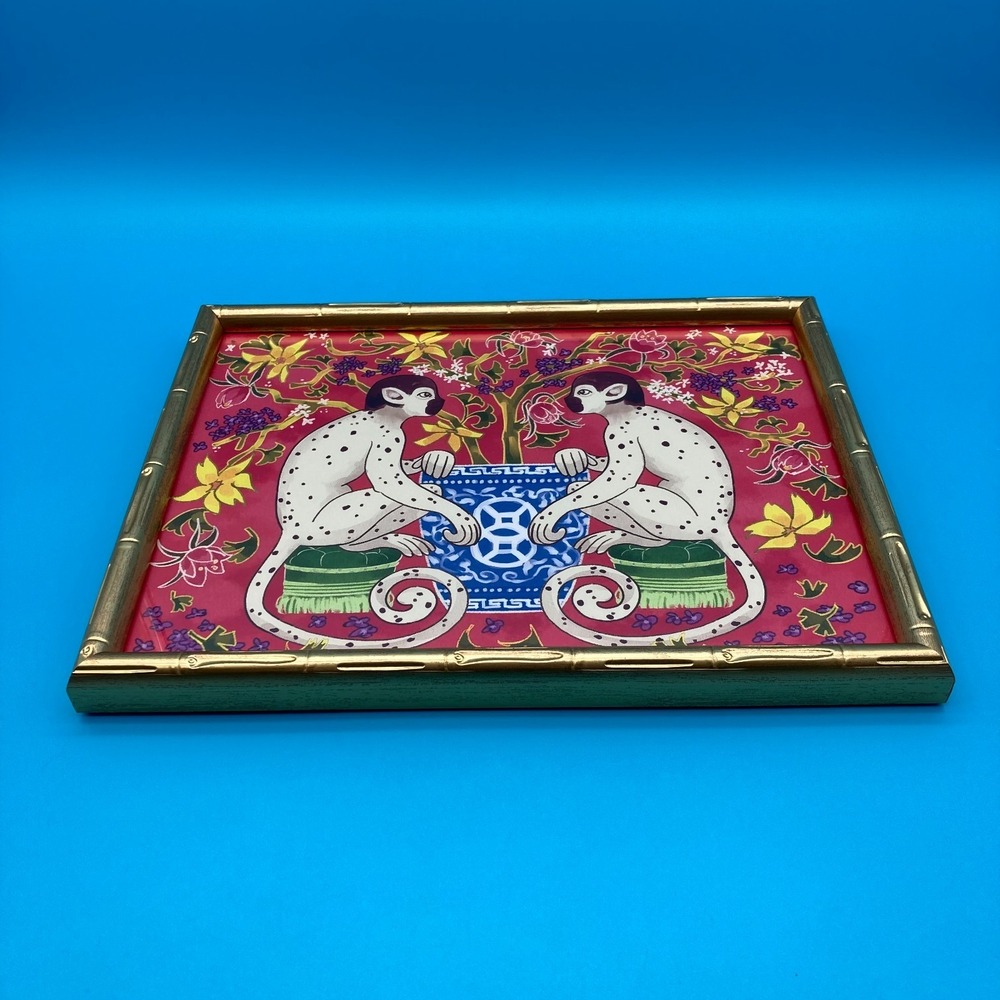 Sapna Shah Chinoiserie Monkey Art Print in Gold Faux Bamboo Frame - Picture 4 of 9